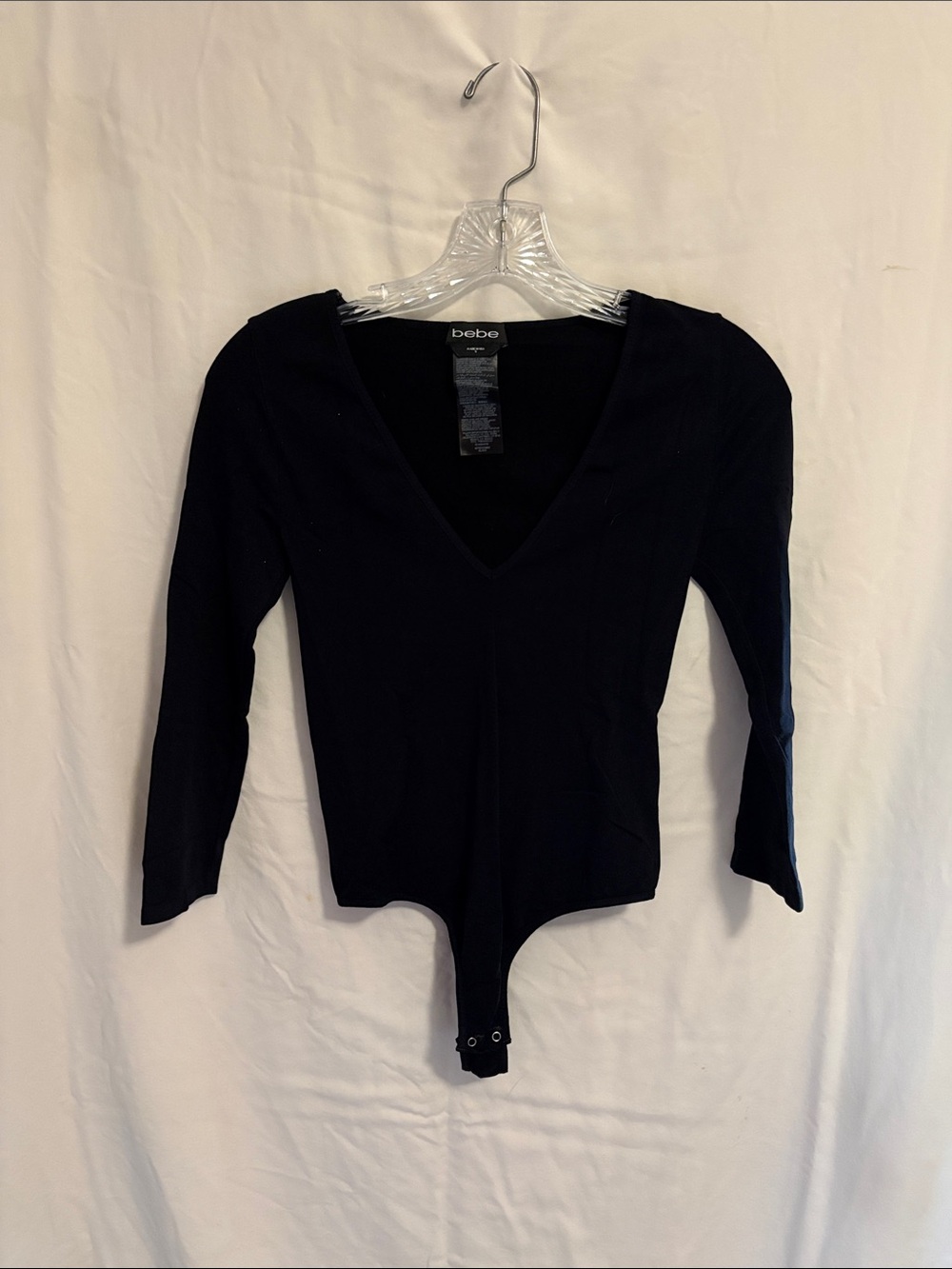 bebe Black V-Neck Long Sleeve Snap Bodysuit